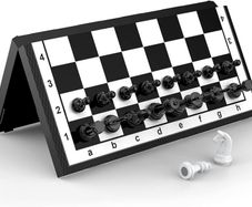 Set Board Games Sets Magnetic Folding Portable Garden Travel Gifts Traditional Strategy Game for Kids and Adults,Black-White