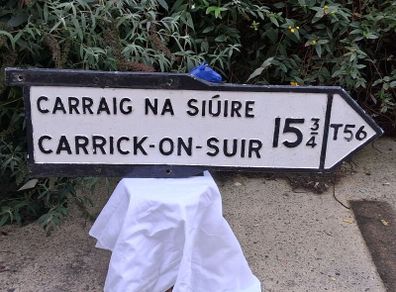 Original 38" Carrick-On-Suir Cast Double Sided Road Sign