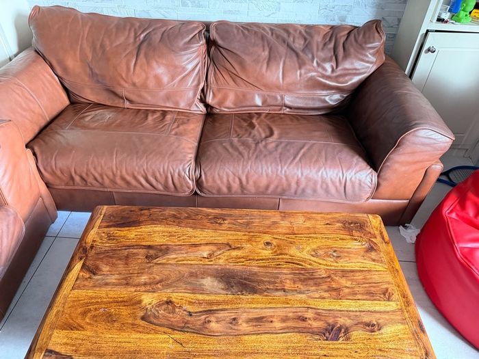 Complete brown leather living room set