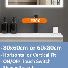 LED Bathroom Mirror 80x60cm Can be Fit Both Ways Bluetooth Speakers Antifog Defogger Bright Light Makeup Cosmetic Dual LED