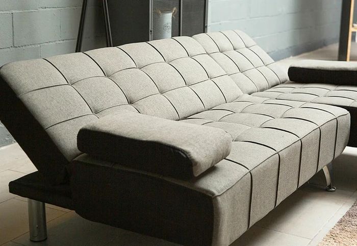 FINAL UNITS DARK GREY fabric Sofa Bed with Chaise and Cushions