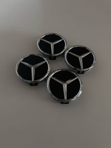 Mercedes 75mm Black Wheel Centre Caps - Set of 4