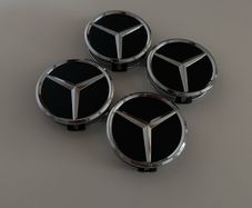 Mercedes 75mm Black Wheel Centre Caps - Set of 4