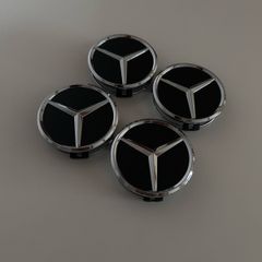 Mercedes 75mm Black Wheel Centre Caps - Set of 4