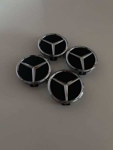 Mercedes 75mm Black Wheel Centre Caps - Set of 4
