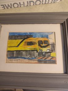 Small  framed drawing of train at station signed by Leo O'Connor 99 art work