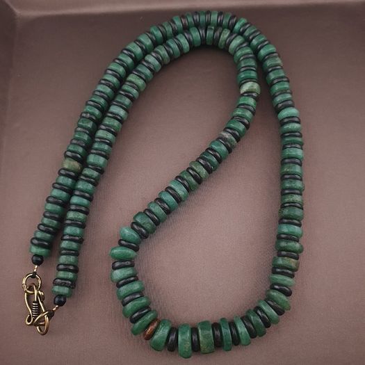 Vintage Tire Shape Jade & Bone Beads Necklace 24 inches