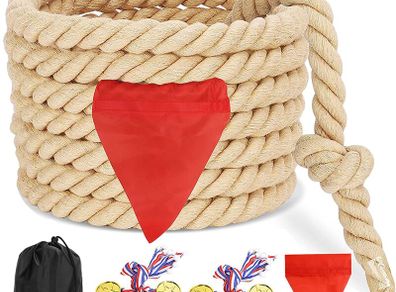 Outdoor Games Tug of War Rope for Kids and Adults (Khaki, 12 M)