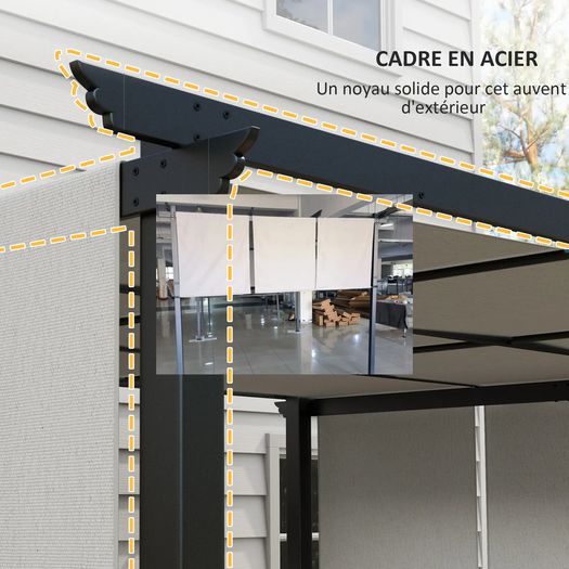 Pergola with 3 sliding canopies 3.5L x 3l x 2.35H m
