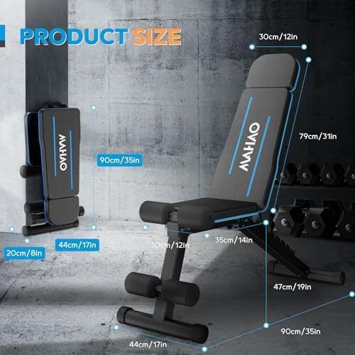 Weight Benches Adjustable Workout Bench Foldable Bench Press for Home Gym Incline Decline Flat Exercise Bench for Strength Training with Extended Headrest