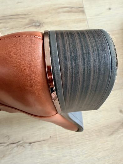 Tamaris Leather Knee High Boots EU41 Tan Brown Block Heel