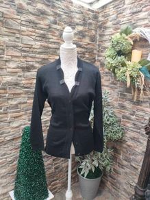 Black button up cardigan with glitter detail Merino wool blend Italy