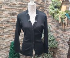 Black button up cardigan with glitter detail Merino wool blend Italy