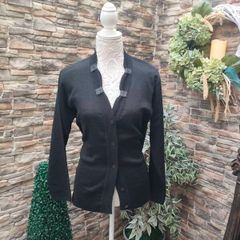 Black button up cardigan with glitter detail Merino wool blend Italy