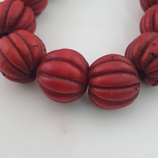 Antique African Red Melon Shape Big Glass Beads Necklace Strand