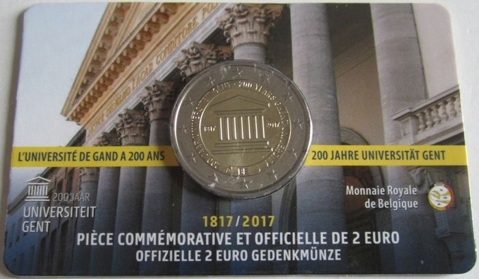 Belgium 2 Euro Commemorative Coin 2017 - University of Ghent. Coincard. BU