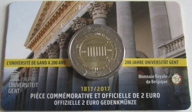 Belgium 2 Euro Commemorative Coin 2017 - University of Ghent. Coincard. BU