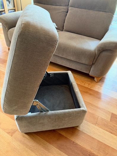 Two-seater sofa and foot stool taupe velvet