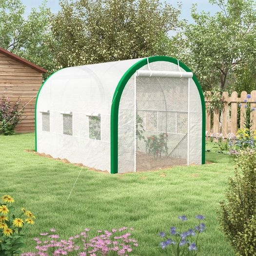 Tunnel Greenhouse, Greenhouse, Zipper Doors, Mesh Windows, Metal Frame, 3.5 x 2 x 2m, White