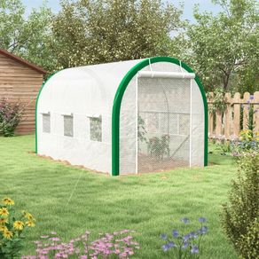 Tunnel Greenhouse, Greenhouse, Zipper Doors, Mesh Windows, Metal Frame, 3.5 x 2 x 2m, White