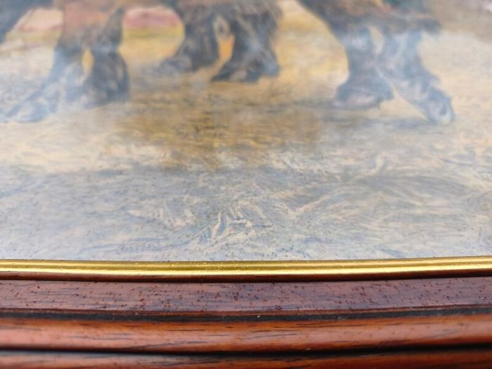 Framed Vintage Painting  Draft Horses in a Stable