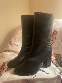 Black Leather Calf Length Boots