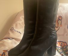 Black Leather Calf Length Boots