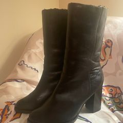 Black Leather Calf Length Boots