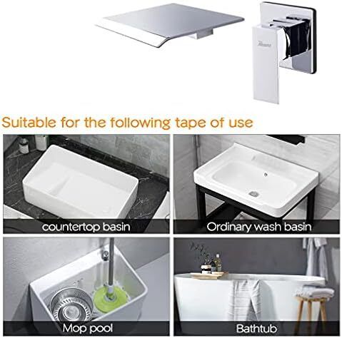 Wall Mounted Basin Taps Brass Waterfall Bathroom Faucet with 20cm Wide Spout