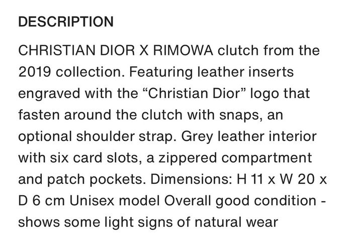 Genuine Christian Dior Rimowa X Pochette Personal shoulder bag in grey aluminium and grey leather Collector Square