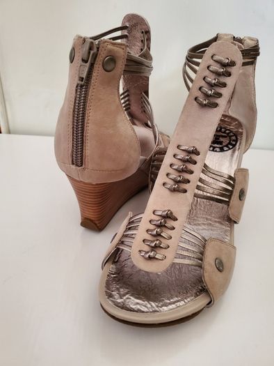 Ladies platform sandals shoes real leather Mamzelle Vito soft taupe size uk 7