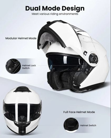 ILM Modular Motorbike Helmet White size L 59-60cm