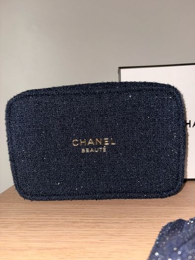 Authentic Chanel beauty tweed pouch