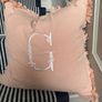 New 45cm x 45cm 100% cotton monogrammed G cushion in peach blush with feather filler Image 4
