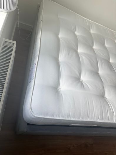 Grey Velvet King Size Ottoman Bed with Winged Chesterfield Headboard - Safina