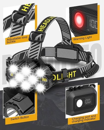 FREE SHIPPING Head Torch Rechargeable, 10 LED 10 Modes Head Torch USB Rechargeable Super Bright 22000 Lumens Waterproof IPX4 Headlamp Hands Free Running Head Torch for Fishing Walking Cycling Camping