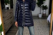 Tommy Hilfiger Glossy MW Sorona Puffer Coat Size L Navy Blue High Shine Jacket Brand New With Tags