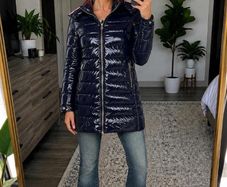 Tommy Hilfiger Glossy MW Sorona Puffer Coat Size L Navy Blue High Shine Jacket Brand New With Tags