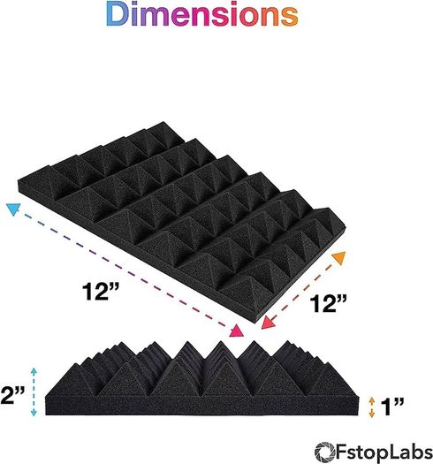12 Pack Set Acoustic Foam Panels, Studio Wedge Tiles, 2" X 12" X 12" Acoustic Foam Sound Absorption Pyramid Studio Treatment Wall Panels (FREE SHIPPING)