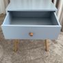 1 Drawer Wooden Nightstand with Round Tapered Legs, Blue and Brown Image 9