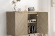 Sideboards for Living Room Wooden Storage Cabinet Herringbone Small Sideboard with Adjustable Shelves
