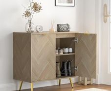 Sideboards for Living Room Wooden Storage Cabinet Herringbone Small Sideboard with Adjustable Shelves