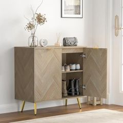 Sideboards for Living Room Wooden Storage Cabinet Herringbone Small Sideboard with Adjustable Shelves