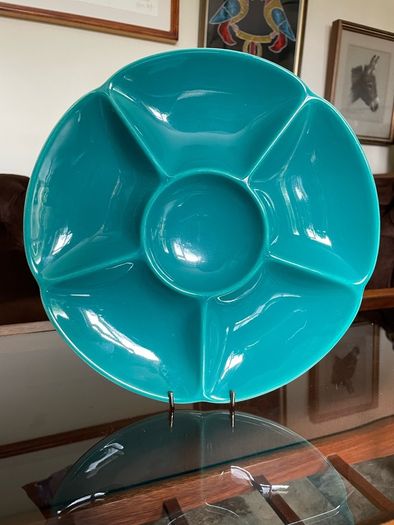 Confetti Serving Dish Teal Green by  Aluminia Royal Copenhagen Denmark 1950s