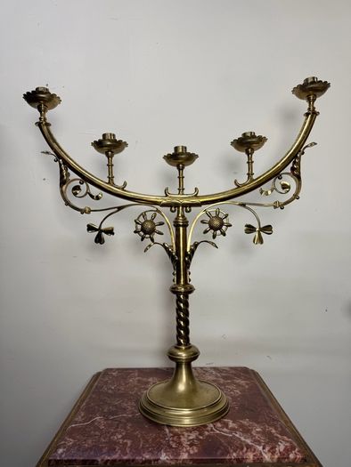 Early 20th Century Large Brass Five-Arm Candelabra