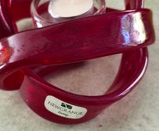 Newgrange Living  Red Art Glass Infinity Knot Tealight Candle Holder Hand Blown Twisted Abstract Sculpture Decor