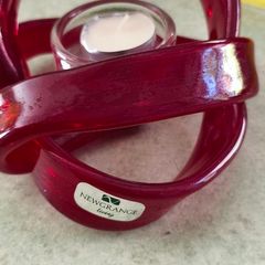 Newgrange Living  Red Art Glass Infinity Knot Tealight Candle Holder Hand Blown Twisted Abstract Sculpture Decor