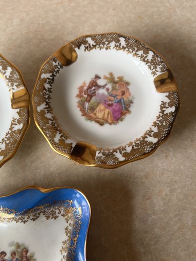 Limoges France 0porcelainTrinket Dish & 2 Limoges Ashtrays