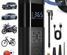 Tyre Inflator Air Compressor, Rechargeable Air Compressor with Pressure Gauge, Electric Bike Pump Battery 150PSI, Portable Car Tyre Pump with LED for Car Bicycle Motorbike Ball