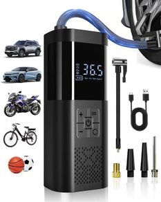Tyre Inflator Air Compressor, Rechargeable Air Compressor with Pressure Gauge, Electric Bike Pump Battery 150PSI, Portable Car Tyre Pump with LED for Car Bicycle Motorbike Ball